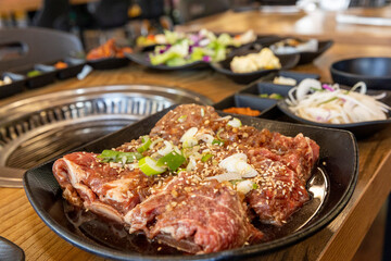 Korean BBQ. Seasoned beef ribs