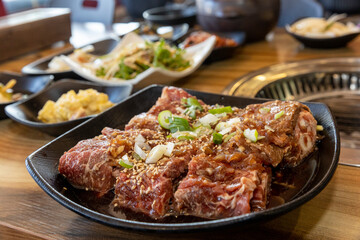 Korean BBQ. Seasoned beef ribs