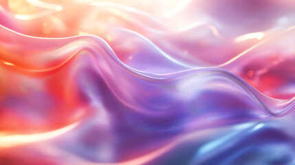 Obraz premium Colorful waves of light create a mesmerizing effect in a smooth surface with vibrant hues at different angles. Abstract background, soft colors, fluid fabric, holographic gradient, silk texture