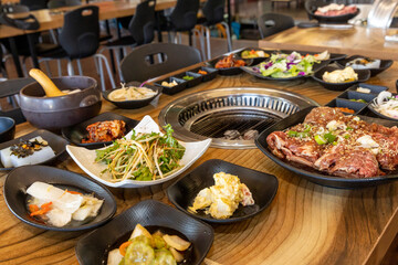 Korean BBQ. Seasoned beef ribs