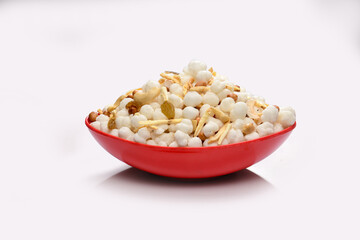 shabu chivda in red bowl white background