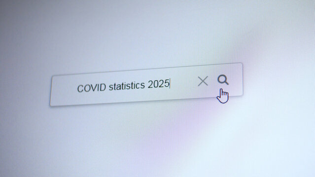 A search bar with the entering query COVID statistics 2025 - Powered by Adobe