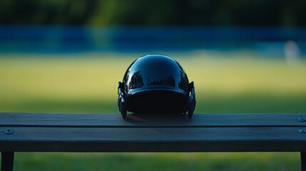 Fototapeta premium a cricket player helmet. copy space image for sport