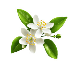 Stunning Close-Up of Delicate White Orange Blossoms with Vibrant Green Leaves,  Exquisite Floral Detail