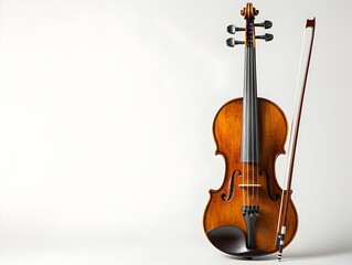 Obraz premium Photo of a Violin with a Bow Against a White Background