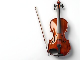 Fototapeta premium Photo of a Violin with a Bow Against a White Background