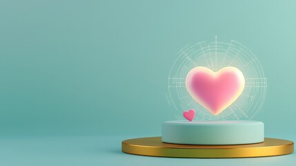 A digital heart symbol radiating love on a minimalist pedestal.