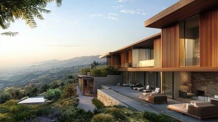Fototapeta premium Contemporary House with Stunning Mountain View and Outdoor Space