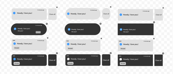 Notification screen UI. Push notification. Message notification in chat. Sms popup. Message exchange	
