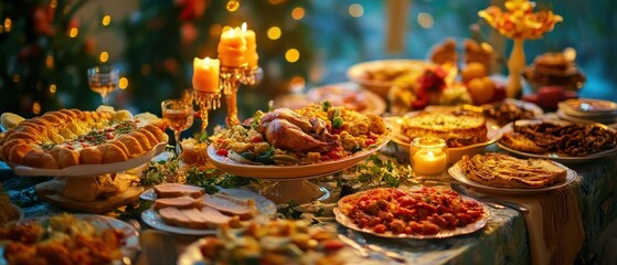 a dinner table full of food