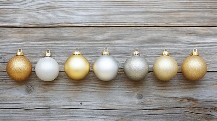 Elegant Gold Silver Christmas Ornaments Wooden Background