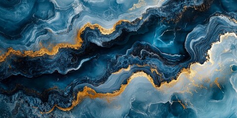 Fototapeta premium Abstract blue and gold agate stone texture with shimmering details