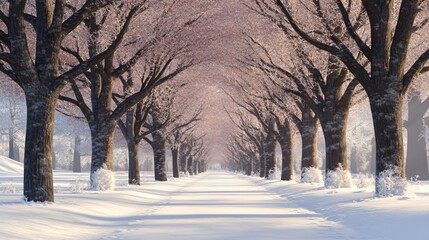 Fototapeta premium Snowy Winter Tree Tunnel Path Landscape