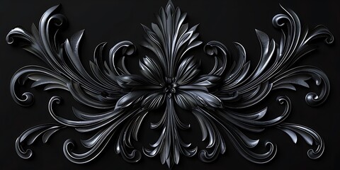 A sleek and elegant black plant ornament graphic featuring intricate curves and details, perfectly designed on an isolated background for a timeless aesthetic.