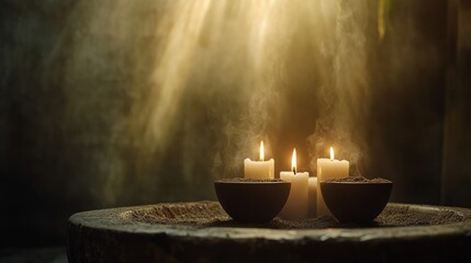 Ash Wednesday altar with ashes and candles creates a serene atmosphere of reflection and prayer