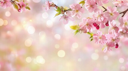 Soft Spring Background with Pink Flowers and Bokeh Lights Effect