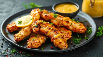 Fototapeta premium A photo of chicken tenders with honey mustard sauce