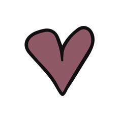 Simple doodle hand drawn heart. Valentine's Day symbol. Vector illustration isolated on white background.