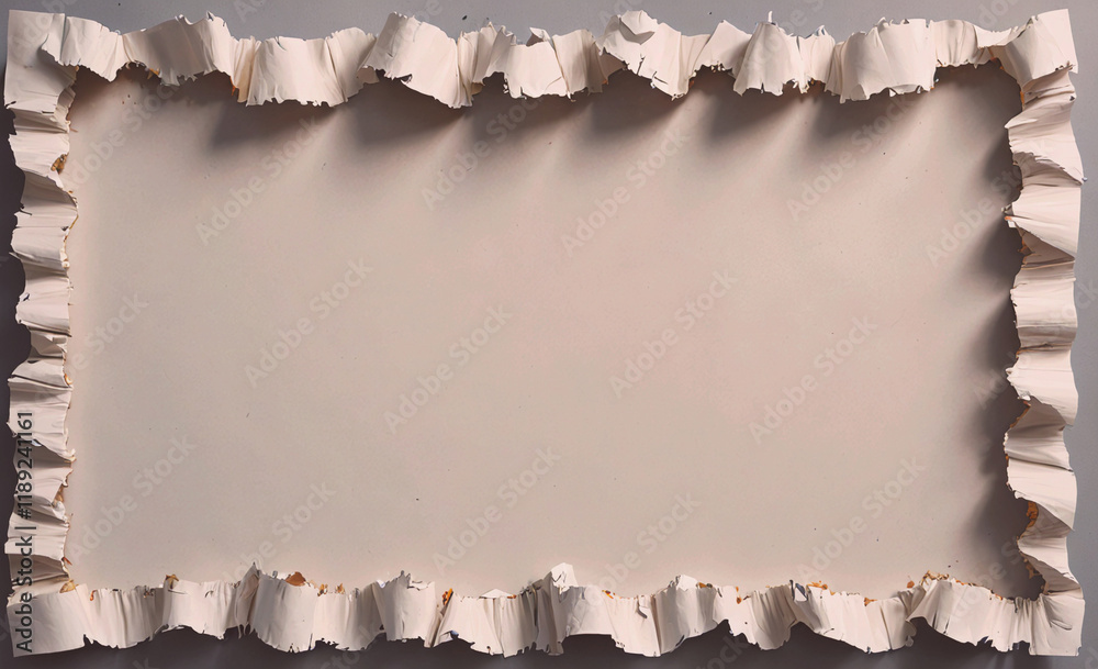 Poster white frame with a white background. the frame is made of paper. the paper is torn and crumpled