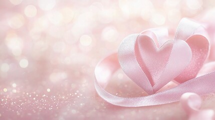 Fototapeta premium Soft Pastel Pink Hearts and Ribbons on Light Background