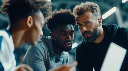 Player consultants in football checking the performance data of a football player, 16:9