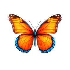 Vibrant orange and blue butterfly on a white isolated background