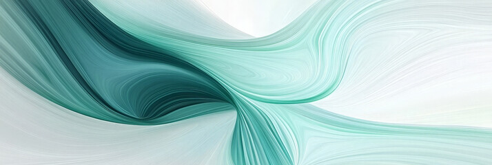 Fototapeta premium Abstract Flowing Waves in Soft Hues - A Dynamic Swirl of Green and White Colors Creating a Calming Visual Display for Digital Backgrounds and Design Inspiration