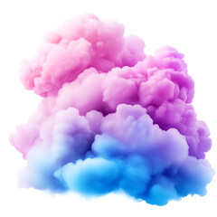 Vibrant pink and blue smoke cloud on a white isolated background.
