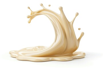 Flowing Realistic Liquid Cream Mayonnaise Drop Isolated on White Background