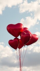 photorealistic vertical illustration of many heart shaped balloons flying in the sky free to celebrate love and valentine's day holiday