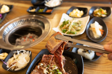 Korean BBQ. Seasoned beef ribs