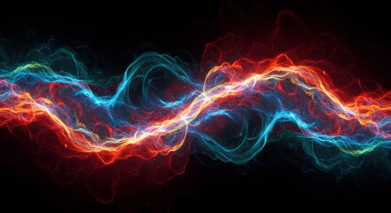 Obraz premium Abstract Energy Flow: A mesmerizing abstract artwork showcasing a dynamic interplay of vibrant red and blue energy streams, swirling and intertwining in a captivating dance of light and motion.