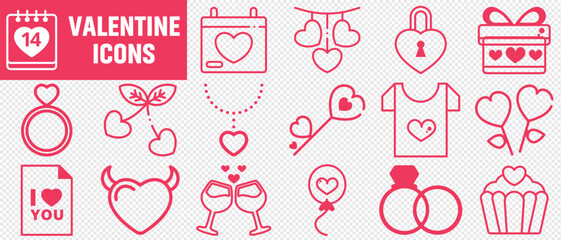 Valentine icon set. Happy valentine day related icon in white background. Valentine's Day Outline Illustration.