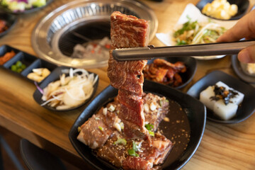 Korean BBQ. Seasoned beef ribs