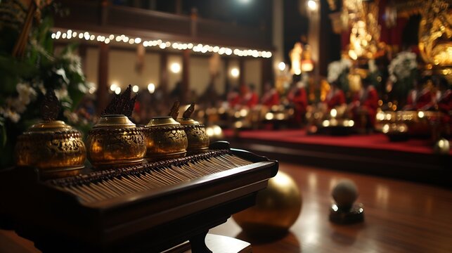 Gamelan Musical Instruments in a Temple Setting