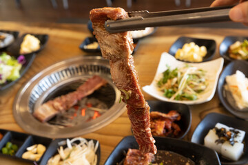 Korean BBQ. Seasoned beef ribs
