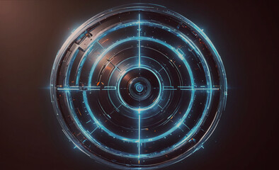 Blue circle with a black center. The circle is surrounded by a black border