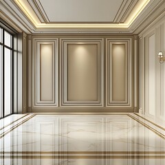 Elegant Room Interior Design With Marble Floor And Gold Accents