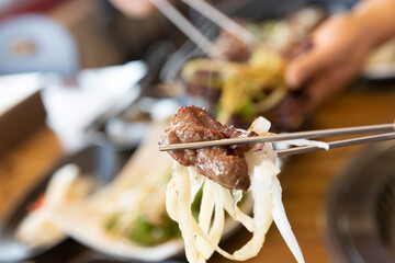 Korean BBQ. Seasoned beef ribs