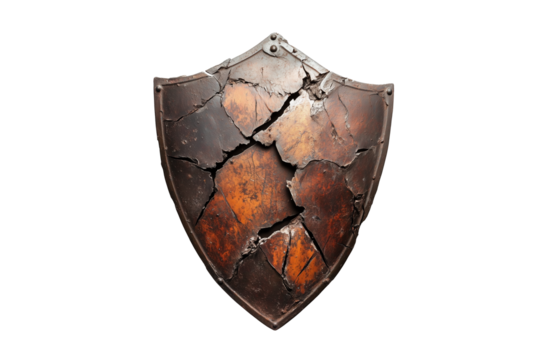 Broken Metal Shields with Cracks – Symbol of Defeat and Lost Battles on Transparent Background