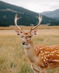 Fototapeta premium Majestic deer in autumn colors rocky mountain region wildlife open field close-up view nature's beauty