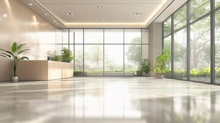 Obraz premium Modern Office with Blurred Background, Natural Light and Plants