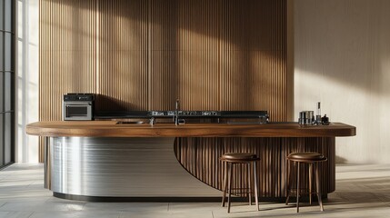 Obraz premium Modern Kitchen Island with Wood and Metal Finish in Bright Interior