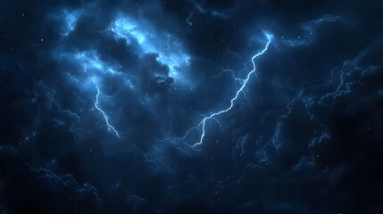 Lightning striking in the night sky