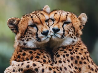 Fototapeta premium Cuddling cheetahs share heartwarming moments in nature close-up emotional wildlife connection