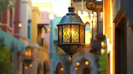 Traditional Ramadan lantern lighting a Dubai alleyway at night