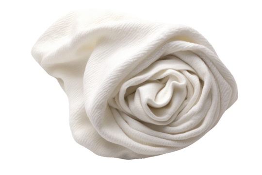 Soft white bath towel with a wrinkled surface, draped loosely to show texture and absorbency, fresh from drying,