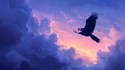 Fototapeta premium A parrot is flying in the sky