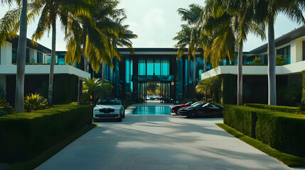 Obraz premium Luxury Waterfront Villa with Modern Architecture and Stunning Pool