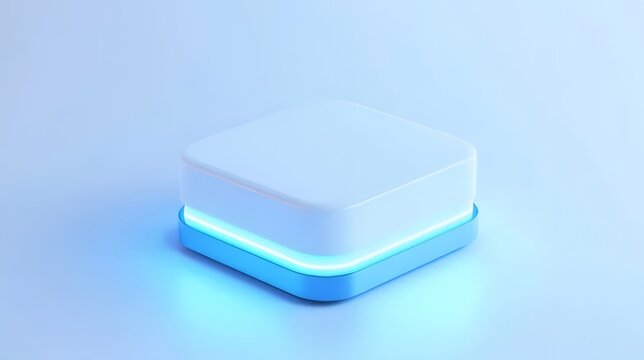 Illuminated white square platform on blue base. - Powered by Adobe